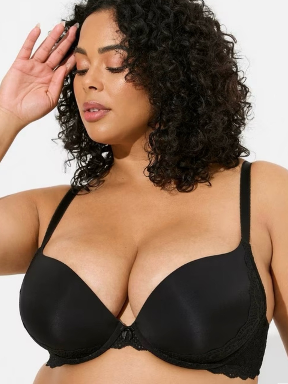 Torrid Black Lace Trim XO Plunge Push Up T-Shirt Bra Size 42DD